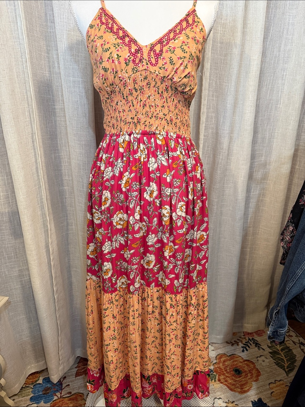 🌸 Angie Mixed Floral Smocked Maxi Dress | Size Large 🌸